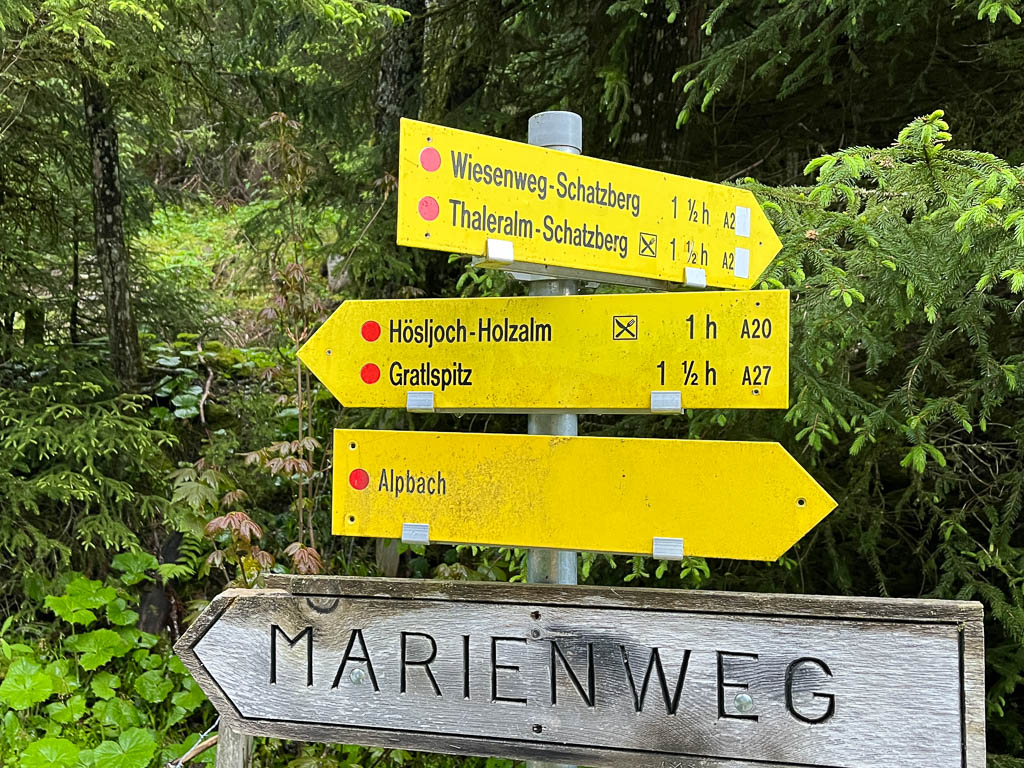 Wanderschild Marienweg zur Gratlspitz