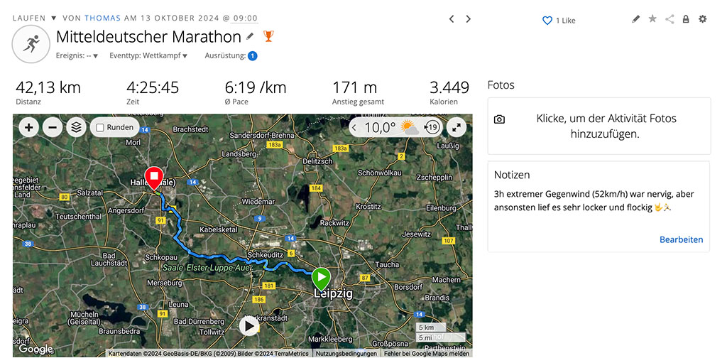 Streckenaufzeichnung beim Mitteldeutschen Marathon 2024