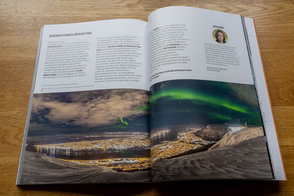 Auszug aus dem Pixelpeeper-Magazin mit einem Gastbeitrag über Polarlichter in Norwegen von Katja Seidel